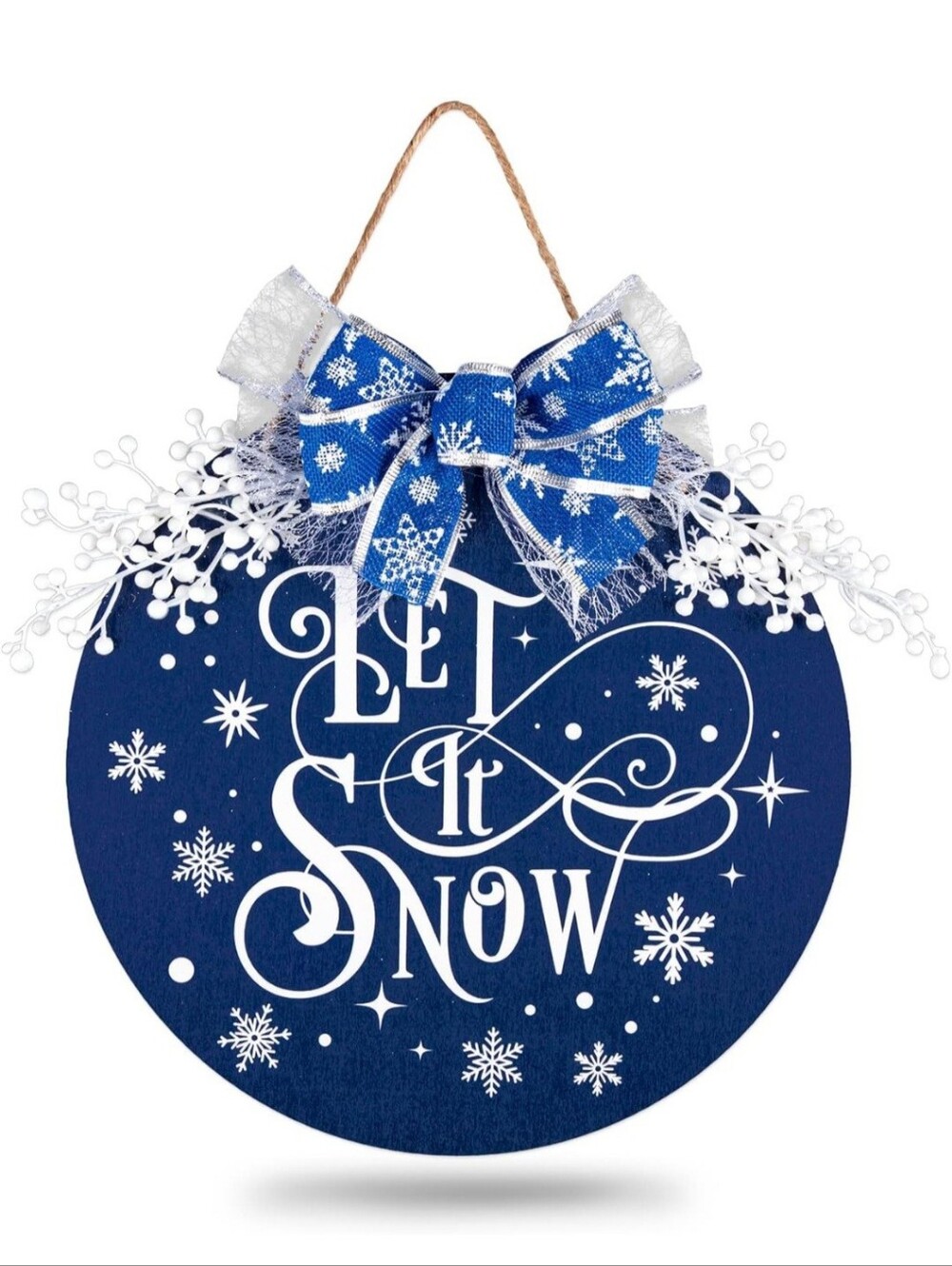 NWT New Let It Snow Blue Wood Sign with Bow - Winter Holiday Decor